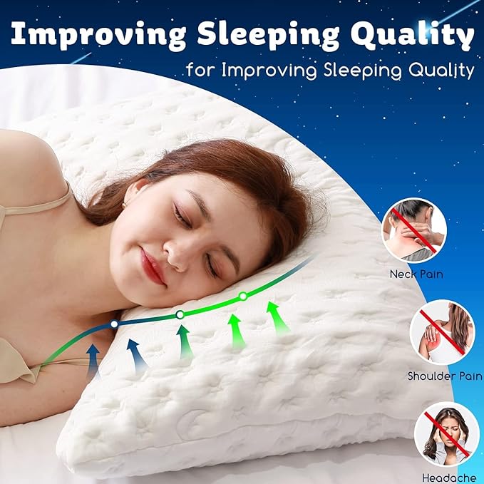 KUCEY Cooling Side Sleeper Pillow for Neck and Shoulder Pain, Luxury Shredded Memory Foam Curved Bed Pillows for Sleeping Set of 1- Adjustable King Size- Washable Cover Crescent White