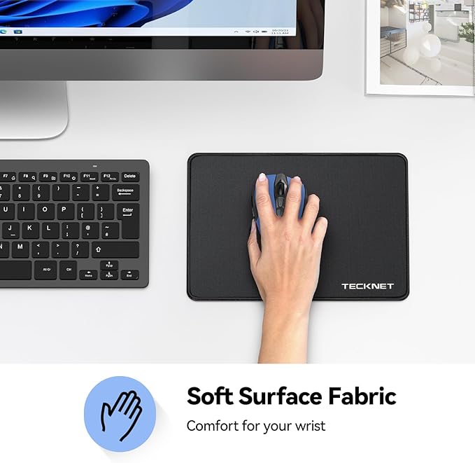 TECKNET 3 Pack Mouse Pad with Anti-fray Stitching, Waterproof Surface & Non-Slip Rubber Base with Stitched Edges Gaming Mouse Mat for Laptop，Compatible with Laser and Optical Mice - Black