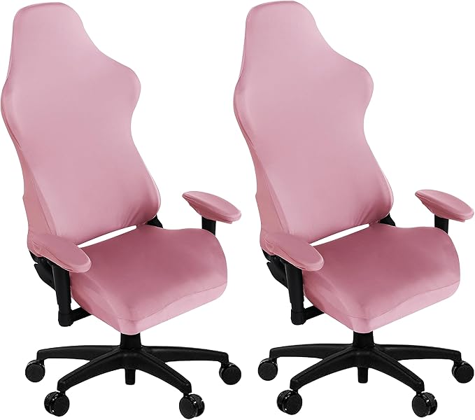 SARAFLORA 2 Pack Gaming Chair Cover, Stretchable Computer Chairs Cover Removable Office Chair Cover for Armchair, Swivel Chairs, Computer Boss Chair, Spandex Chair Slipcovers, Pink