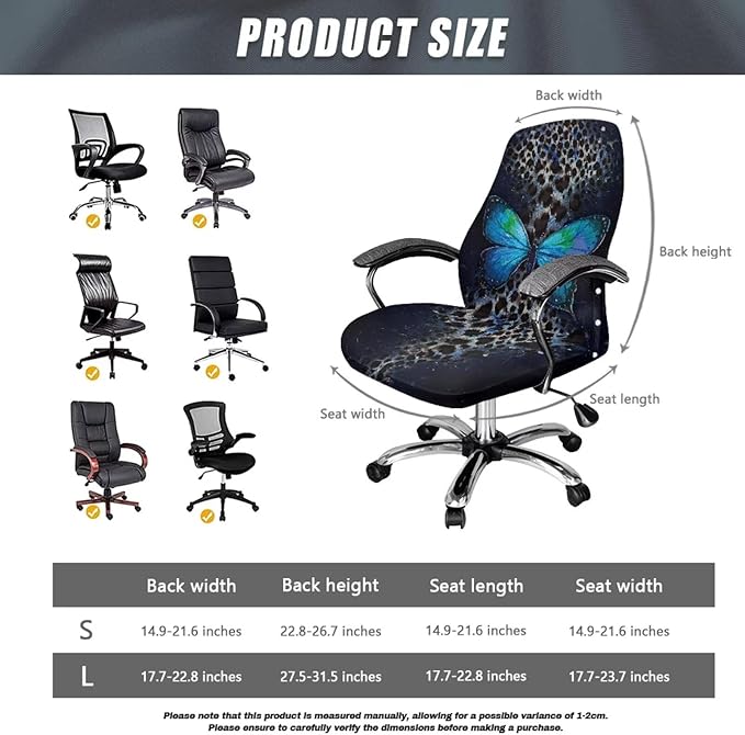 Talayituse Butterfly Leopard Print Office Chair Covers, Stretch Computer Chair Cover, Universal Boss Chair Covers Modern Simplism Style High Back Chair Slipcover, Small