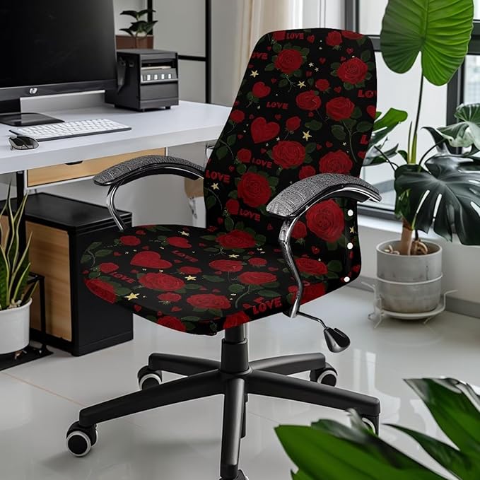 Talayituse Rose Heart Star Print Office Chair Covers, Stretch Computer Chair Cover Universal Boss Chairs Covers Modern Simplism Style High Back Chairs Slipcover Valentine's Day Decor, Small