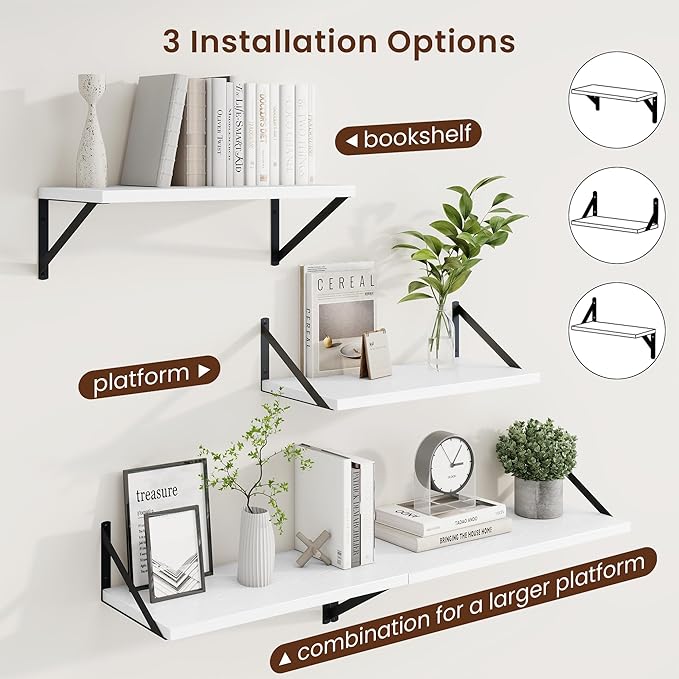 Axeman Deep Floating Shelves | 20 Inch White Wall Shelves Set of 2 | 10 Inch Deep Rustic Wood Shelves for Wall | 20'' W x 10''D White Shelves for Living Room Bathroom Kitchen