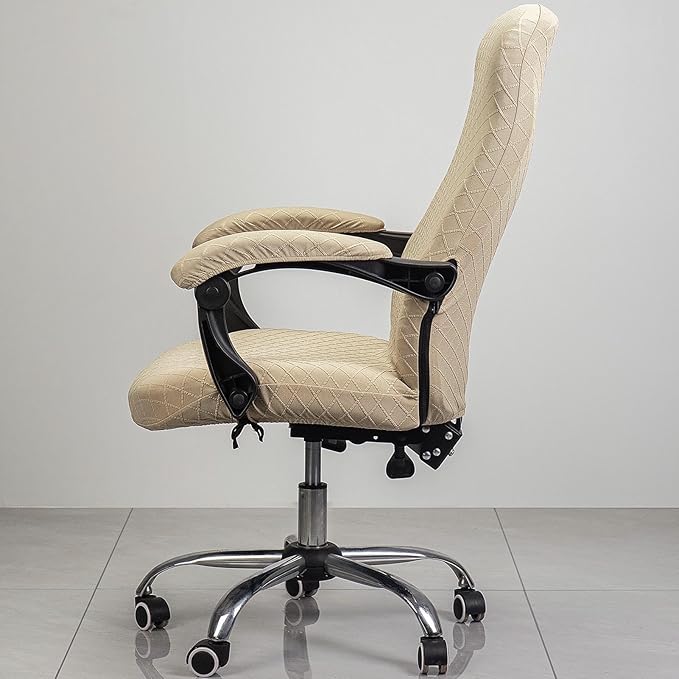 Melaluxe Office Chair Cover with Armrest Covers， Universal Stretch Desk Chair Cover, Computer Chair Slipcovers (Size: L) - Khaki