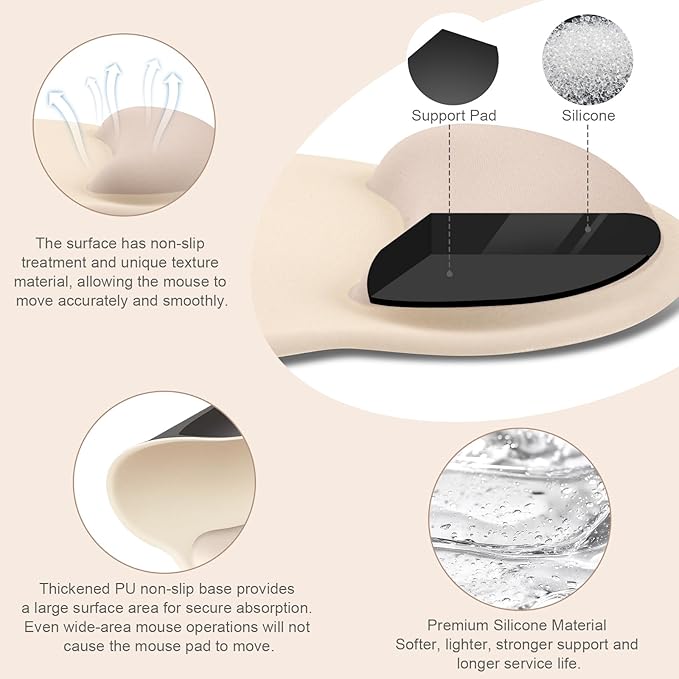 MOSISO Wrist Rest for Keyboard Mouse Pad Set, Large Gaming Deskpad&Circle Curved Mousepad&Keyboard Wrist Rest&Coaster, Ergonomic Non-Slip Mousepad&Easy Typing Pad with Silicone Lining, Apricot