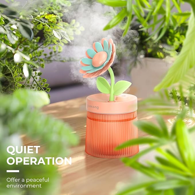 Sunflower Small Humidifier for Plant, Cool Mist Mini Humidifiers for Bedroom, Desk Personal Humidifiers with Diffuser for Indoor Office Car, Portable Humidifier for Travel - Pink 260ml