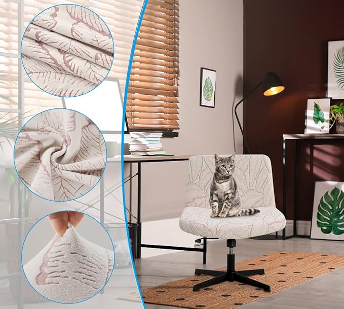 Fuloon Criss Cross Chair Cover, Stretchable, Solid Jacquard, Armless Chair Slipcovers for Office/Desk/Mid Back Wide Seat/Computer/Task/Vanity Chair (Reed -Shaped Jacquard, Pink)