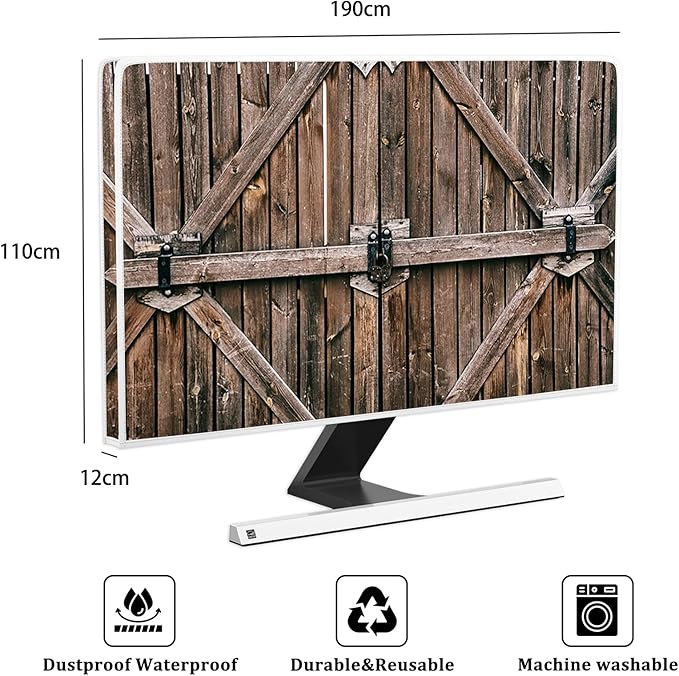 Old Wood Gate Waterproof Screen TV Cover 80 Inch Vintage Wooden Barn Door Anti-Scratch Anti-Static Protective Sleeve for LCD LED PC Desktop and Home Hanging TV，Rustic Farmhouse