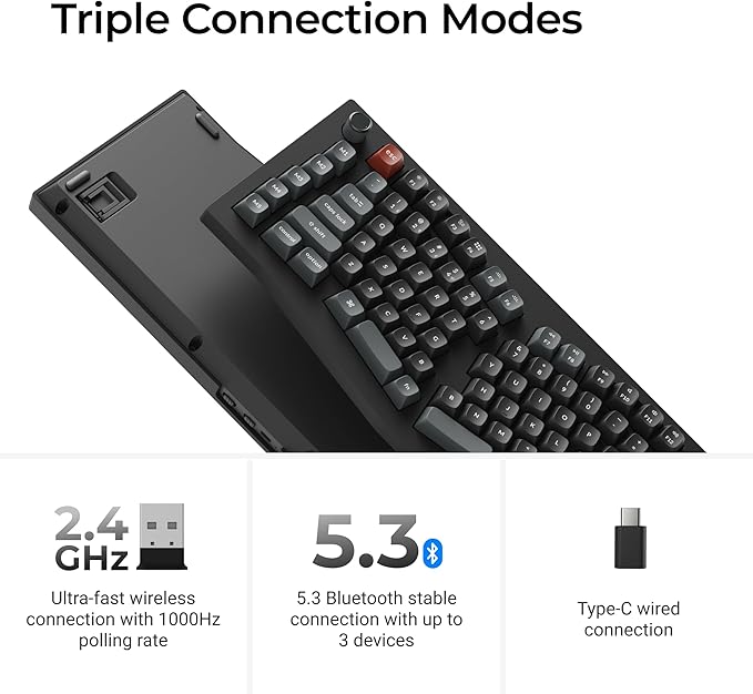 Keychron V10 Ultra 8K Wireless Mechanical Keyboard, 75% Alice Ergonomic Layout, 8000Hz 2.4GHz/Bluetooth 5.3/USB-C Wired, Hot-Swappable ZMK Custom Keyboard with Knob for Mac & Windows