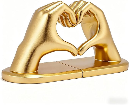 1Pair/2Piece Gold Heart Hands Book Ends, Non-Slip Heavy Duty Bookends for Shelves, Unique Sculptural Book Stopper for Home Bedroom, Living Room & Office Desk Decor