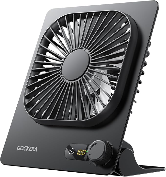 Desk Fan, 6.61''Ultra-thin Battery Powered Fan with Powerful Wind,100 Speeds Adjustable&Digital Display,Timer,Ultra-quiet Small Portable Fan for Bedroom,Office,Travel (Black and Black, 5000mAh)
