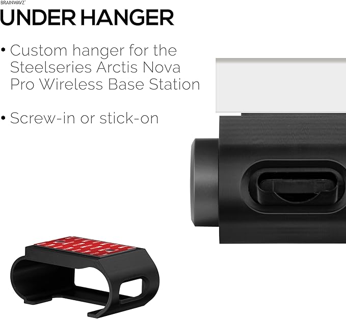 BRAINWAVZ Under Desk Mount for SteelSeries Arctis Nova Pro Wireless Base Station – Secure Fit, Easy Install with Screws or VHB Tape – Clean, Organized Gaming Setup (UM01)