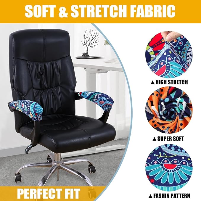 Smiry Stretch Printed Office Chair Armrest Covers, 2 Pcs Soft Fit Removable Washable Computer Desk Chair Arm Covers Protector, Blue Green