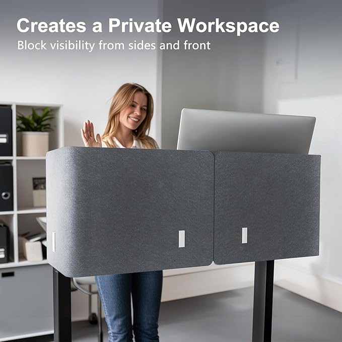 Desk Privacy Panel,2PCS L-Shaped Clamp-On Office Desk Divider,2-in-1 Adjustable Acoustic Desktop Partition Or Under Desk Modesty Panel,for Office,Home,Felt (Grey, 39.4" x 15.7")