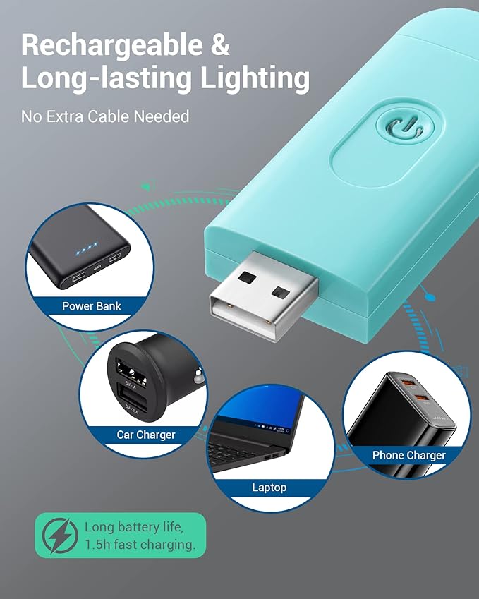 DEWENWILS Book Reading Light with Clip, USB rechargeble Booklight for Reading in Bed, Clip on Book Lamp, Brightness Adjustable, Sleep Aid Light, Warm White (Blue)