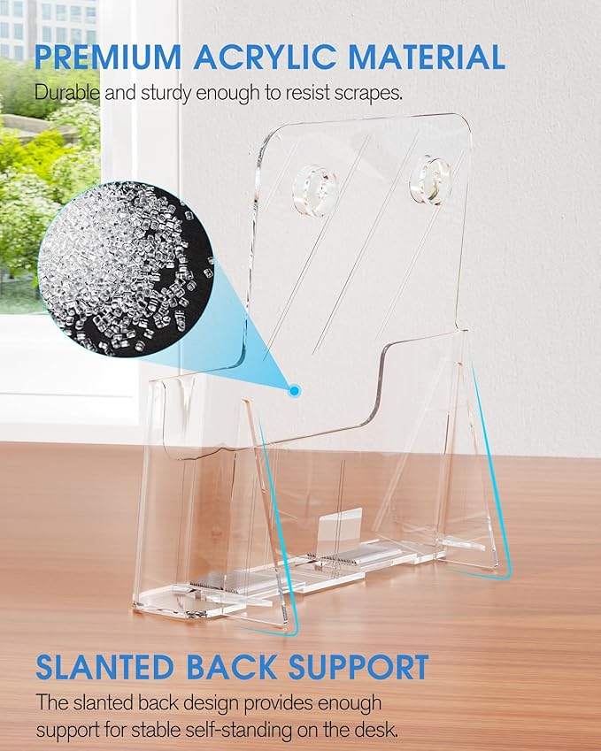 KTRIO Acrylic Brochure Holder 8.5 x 11 Clear Literature Display Stand, Plastic Flyer Holder for Trifold Brochures, Menus, Magazines, Pamphlets, Documents, Desk or Wall Mount, 2 Pack