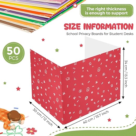 Sherr 50 Pcs School Privacy Boards Bulk for Student Classroom Desk Trifold Divider Panels Privacy Partition Folders Screen Partition for Student Teacher, 15.8 x 13.4 x 11.81 Inches(Stationery Style)