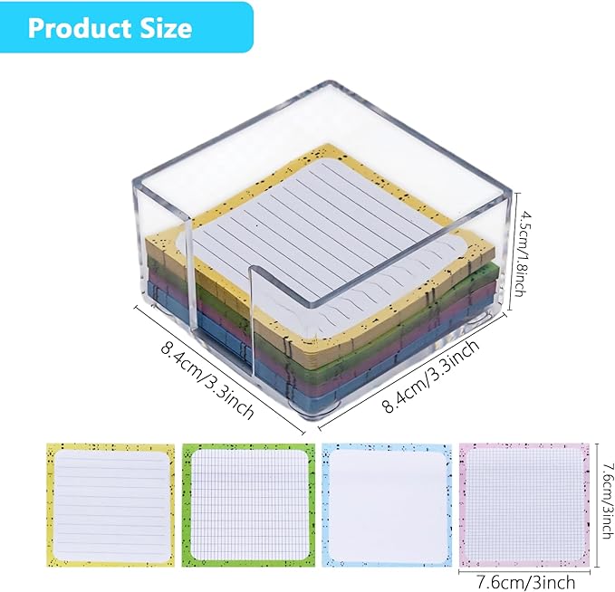 Acrylic Sticky Note Holder - 3 x 3 Sticky Note Dispenser with 4 Sets of Colored Sticky Notes for Office and Home Desktop Organizer
