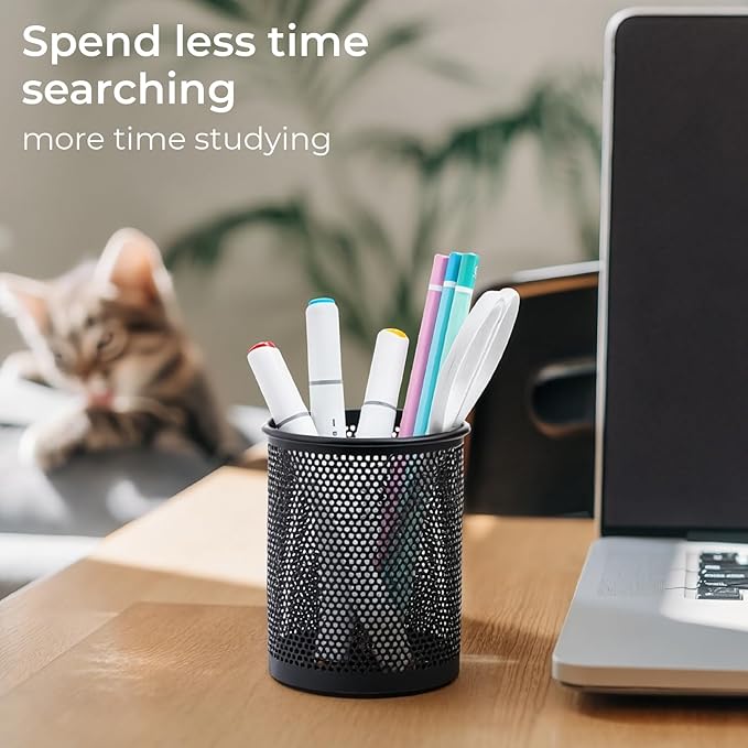 M&G Black Mesh Pen Holder, Metal Pencil Cup Holder Wire Mesh Pencil Holder for Desk Office School Organizer