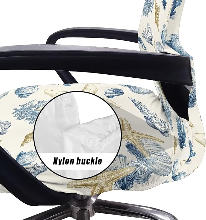 Talayituse Starfish Conch Coral Print Office Chair Covers, Stretch Computer Chair Cover, Universal Boss Chair Covers Modern Simplism Style High Back Chair Slipcover, Large