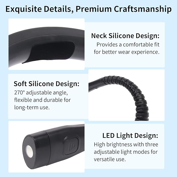 Book Light, 3-Color & 9-Brightness Reading Light, Bendable Neck Light, 60-hr Lasting Rechargeable Lamp, Perfect Book Light for Reading in Bed, Knitting, Camping (Classic, 2)