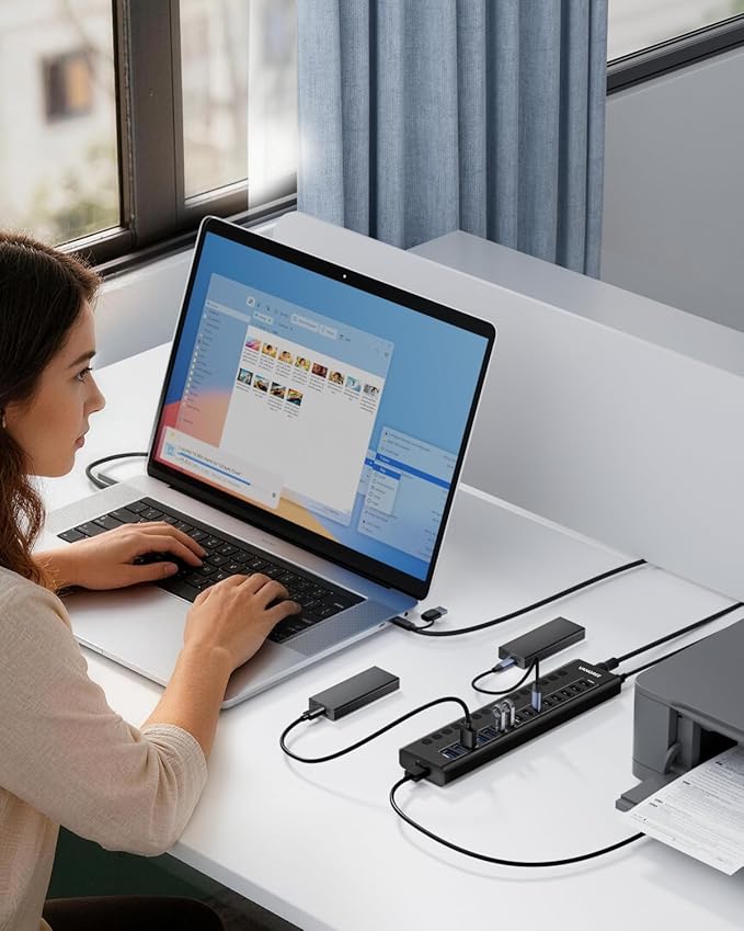 Powered USB Hub 3.2 Gen 2, VANGREE 16 Ports USB Hub (8 USB-A 3.2+8 USB-C 3.2), 10Gbps Aluminum Multiport Expansion Hub with 96W Power Adapter for PC Laptop HDD SSD Flash Drive