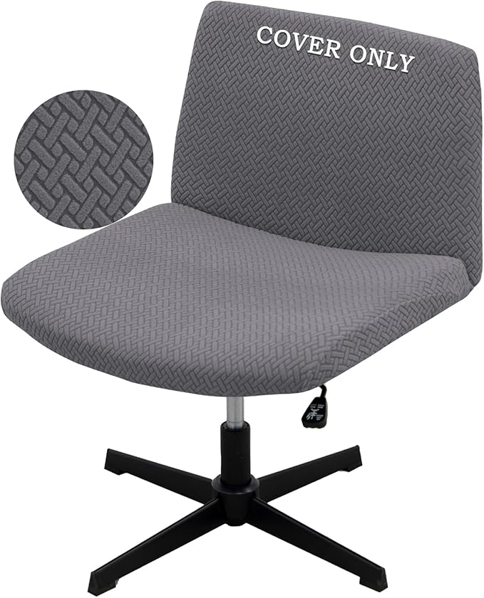Vanity Chair Cover Criss Cross Chair Cover Elastic Armless Chair Slipcover Armless Chair Covers Office Chair Covers (Grey,Just The Cover,No Chair)