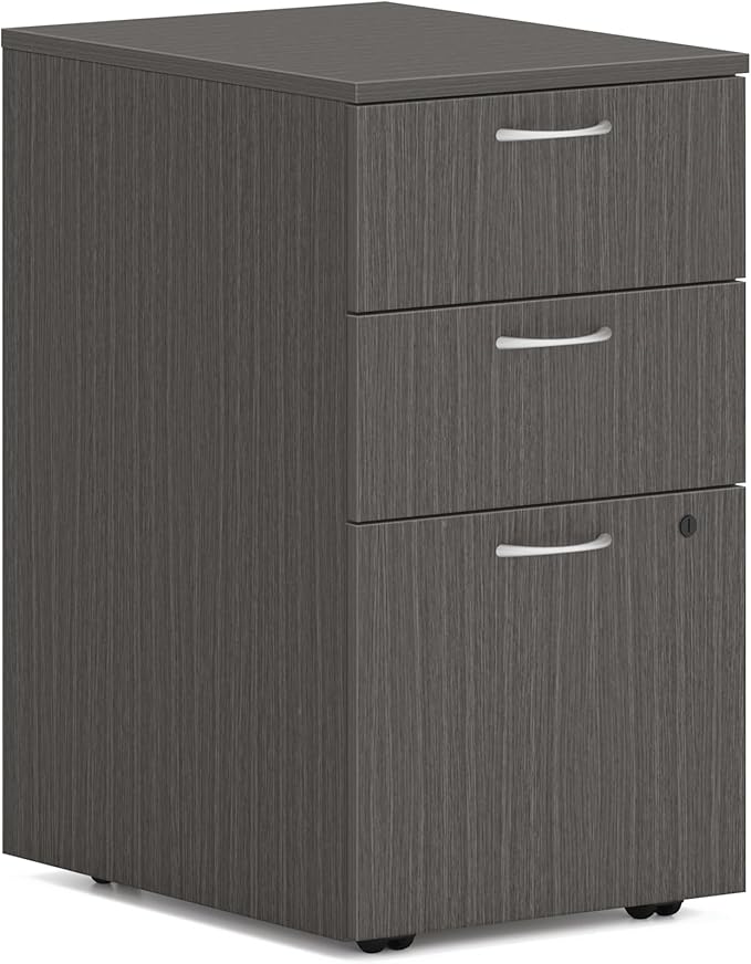 HON MOD 3 Drawer File Cabinet On Wheels, Mobile Pedestal for Filing Cabinets for Home Office, 15" W Portable Storage, Slate Teak