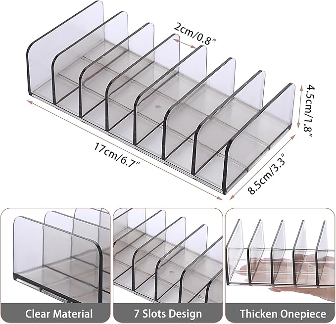 Hipiwe 2 Packs Mail Organizer Plastic Cash Tray for Desk - 7 Slots File Organizer Desktop Bill Divider Holder for Paper Envelope Document Book Money Eyeshadow Makeup Palette,Grey