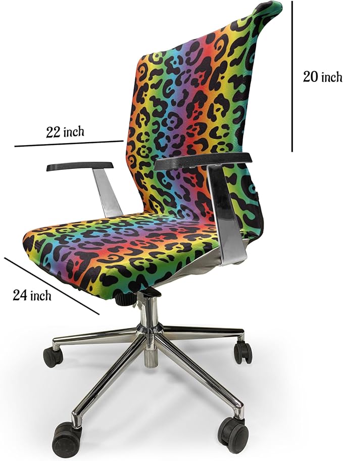 Ambesonne Leopard Print Office Chair Cover, Modernized Panther Leo Skin Wild Big Cats in Gradient Rainbow Tones Print, Stretchable Decorative Universal Size High Back Printed Slipcover, Purple Black