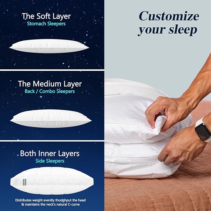 Nuzzle Pillows Standard Size Set of 2 Adjustable Firm Pillows, Luxury Hotel Collection Bed Pillows – Best Adjust Height Soft Cooling Pillows for Back, Stomach and Side Sleepers