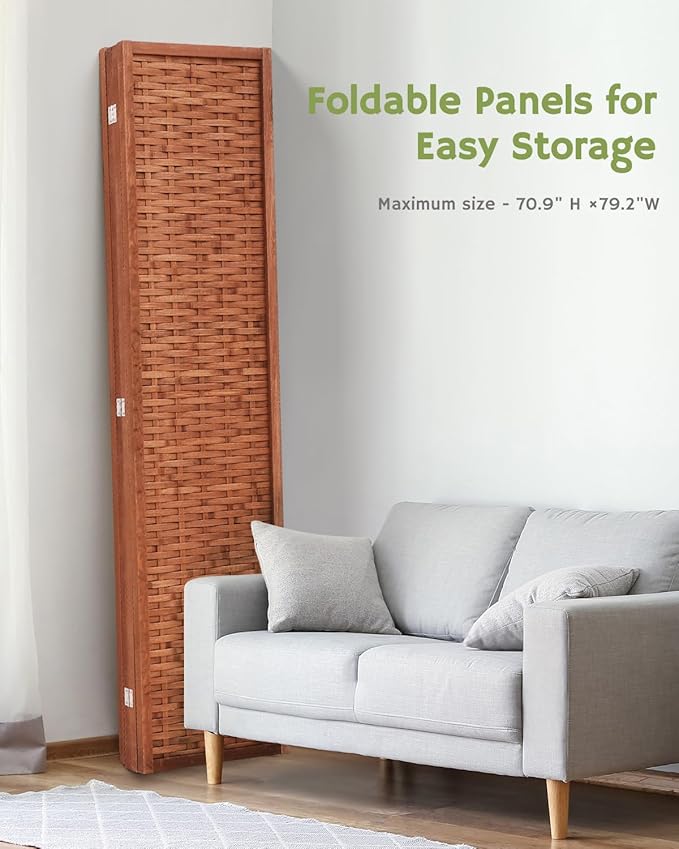 JOSTYLE 6ft Folding Privacy Screens 4-Panel Freestanding Room Dividers, Reddish Brown, 70.9" H x 79.9" W