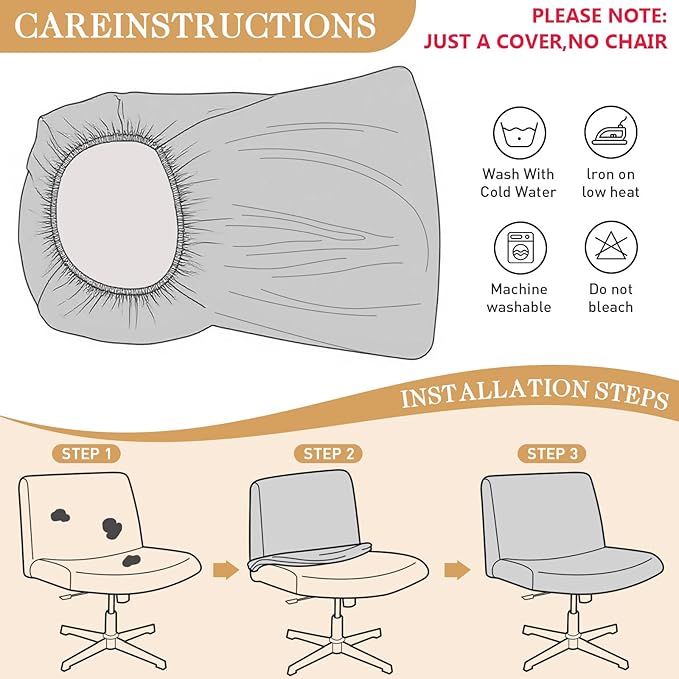 NICEEC Criss Cross Chair Cover Armless Office Dorm Desk Chair Covers Vanity Chair Covers Computer Mid Back Wide Seat Chair Without Arms Protector Spandex Stretch Slipcover Black(No Chair Only Cover)