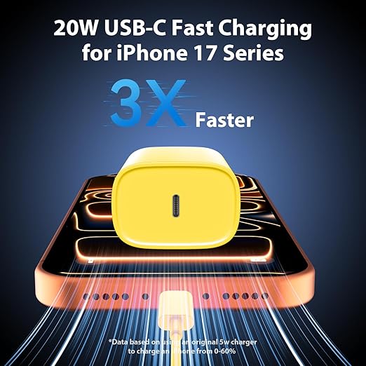 Phone 17 16 15 Charger Fast Charging Type C Chargers USB C Fast Charger Block & Phones 17 Charger Cord 10FT Long USB C Charging Cable for i.Phone 17/17 Pro/17 Pro Max/Air/Phone 16 15 Pro Max,Yellow