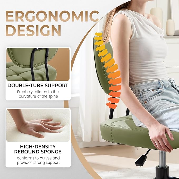 Criss Cross Chair Armless Office Chair for Cross Legged Sitting, 300lb Heavy Duty Ergonomic Desk Chair for ADHD, Adjustable Meditation Yoga Kneeling Chair with Brake Wheels for Home Office (Green)