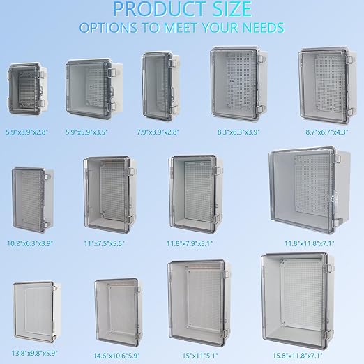 IP67 Waterproof Junction Box, ABS Plastic Electrical Enclosure with Stainless Steel Latch, Hinged Cover Electric Box with Mounting Plate, Wall Brackets & Cable Glands 200x100x110