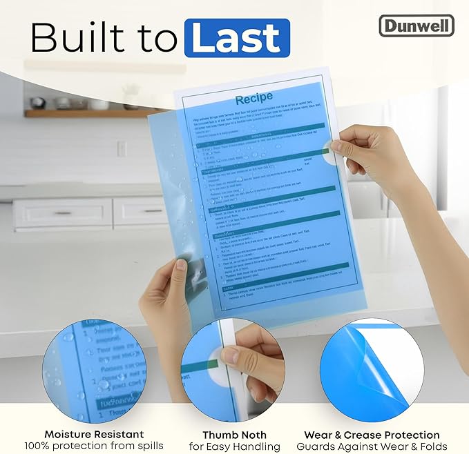 Dunwell Clear Plastic Folders for Documents (12 Pack, Assorted Colors) - Letter Size Plastic File Folder Sleeves 8.5x11 - Durable & Tear-Resistant Poly Document Folder Jackets for School Office & Home
