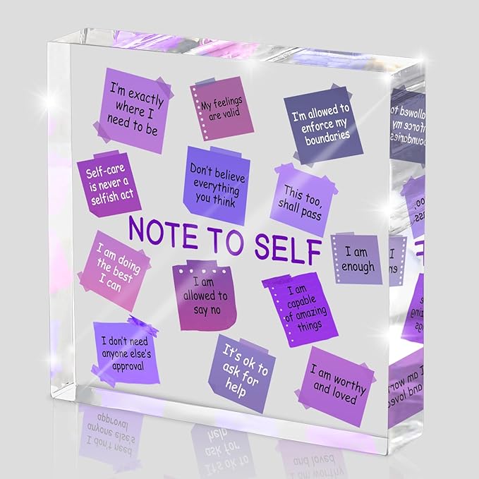 Daily Positive Energy Affirmation Acrylic Standee - 4x4 inch Purple Desktop Decoration, Uplifting and Durable Desk Decor for Office, Dorm, and Therapist Room, Gift for Daughter, Purple Decor for Desk