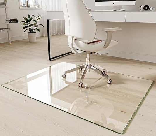 Koonmi Tempered Glass Chair Mat 46"x36" - Premium Office Chair Mat for Hardwood Floors & Low-Pile Carpet with 4 Non-Slip Pads - Thick Scratch-Resistant Surface