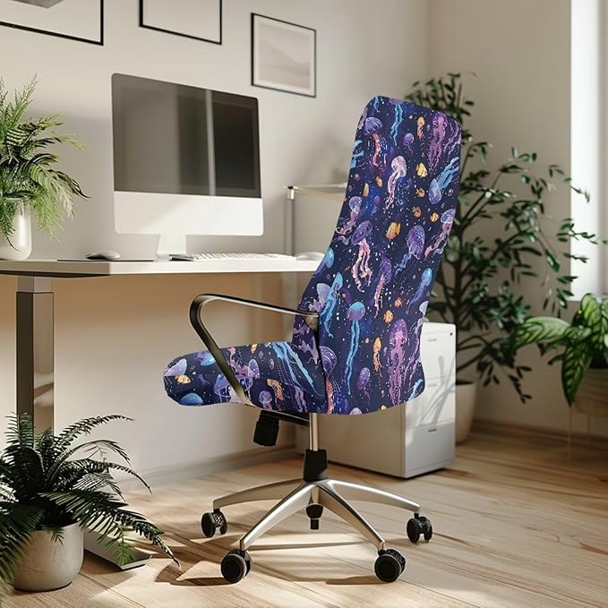 Talayituse Jellyfish Fish Print Office Chair Covers Stretchable Computer Chair Slipcover for Modern Simplism Style High Back Boss Chair (No Chair), L