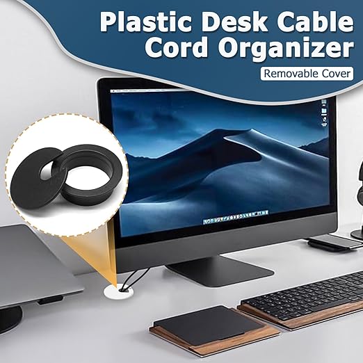 8pcs 1-3/4 Inch Desk Grommet with Drilling Hole Saw, Plastic Desk Hole Cover, Black Cable Hole Cover, Desk Hole Grommet for Wire Cord Organizing Office Computer Desk