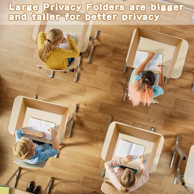 Gueevin 40 Pcs Classroom Desk Dividers for Students Test Privacy Folders for Better Focus Overall Size 13" x 20" x 17" School Testing Study Cardboard (Brown)