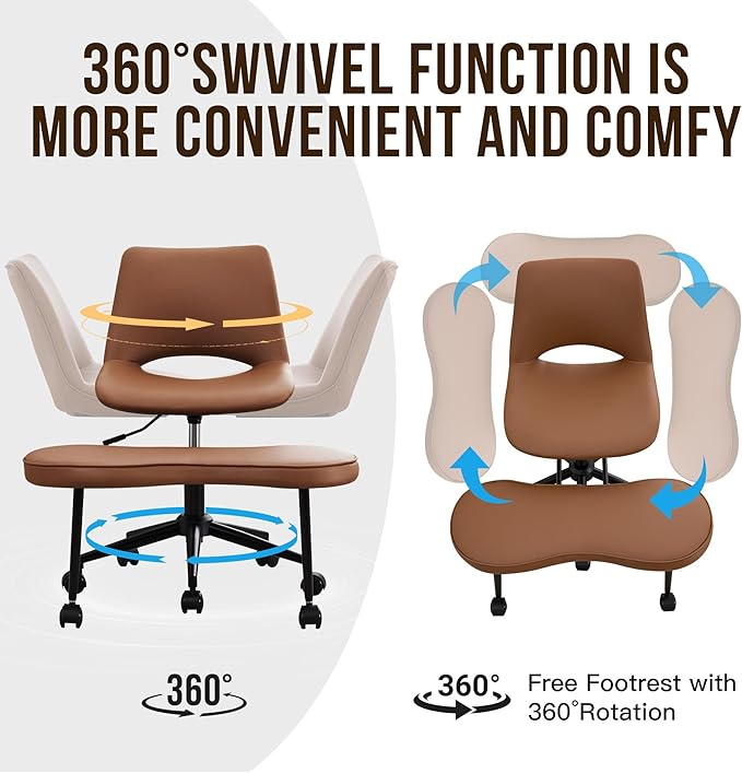 Ergonomic Cross Legged Office Chair with Wheels, 360° Swivel ADHD Chairs for Adults, Height Adjustable Seat for Meditation, Yoga - Wide Criss Cross Chair with Lumbar Support, Kneeling Chair, Brown