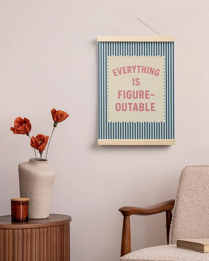 FGFK Everything Is Figureoutable Inspirational Wall Art Poster Hanger Frame, Retro Pink and Blue Positive Affirmations Canvas Prints Framed Wall Decor for Home Classroom Office, 12x16 Inch