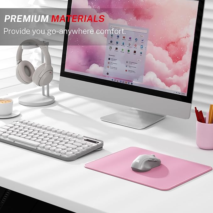 MROCO Mouse Pad [30% Larger] with Anti-Fray Stitched Edges, Premium-Textured Waterproof Surface, Non-Slip Rubber Base, Computer & Gaming Mouse Mat for Laptop, Office & Home, 8.5 x 11 in, Pale Pink