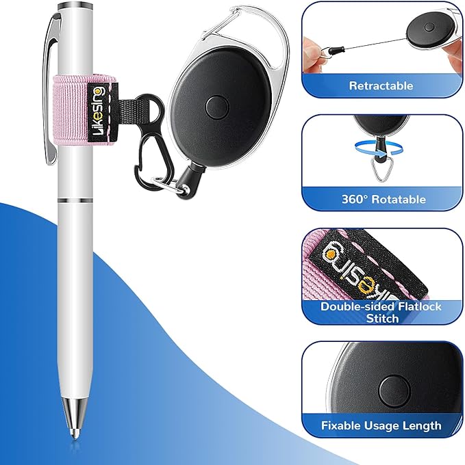 Likesing 4 Retractable Pencil Holder Set, 27.5" Anti-Lost Retractable Pen Holder with Clip, Elastic Reel Pen Leash for Nurses, Teachers, Waitres, Carpenters, Construction Workers(Dark-colored)