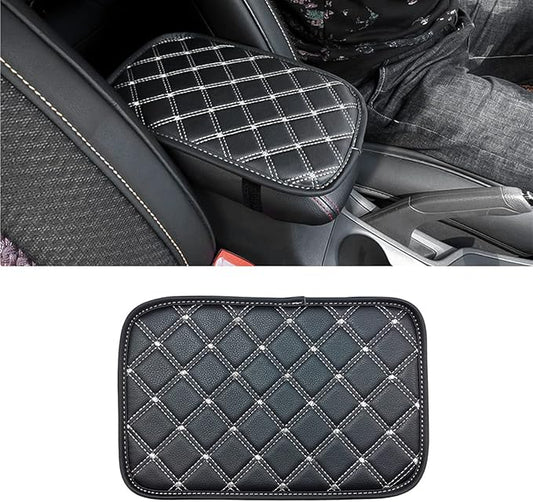 8sanlione Car Leather Center Console Cushion Pad, 11.4"x7.4" Waterproof Armrest Seat Box Cover Fit for Cars, Vehicles, SUVs, Comfort, Car Interior Protection Accessories (Black/White)