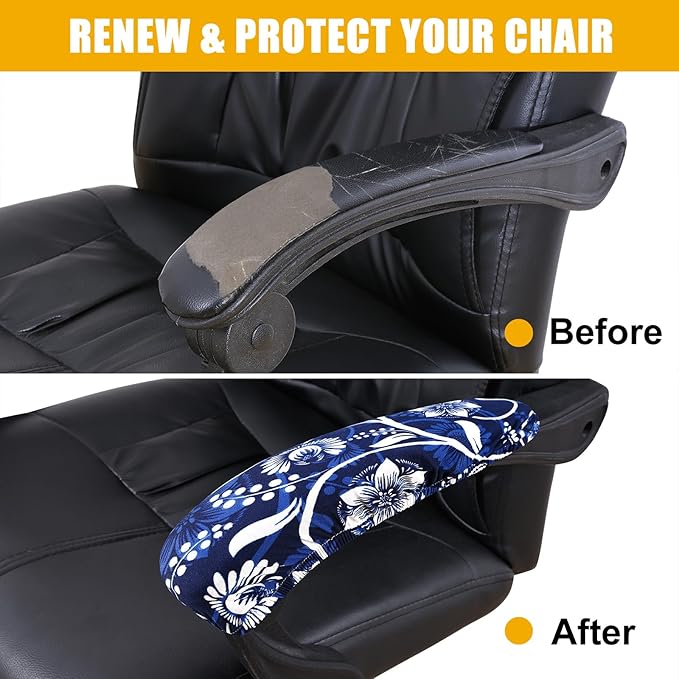 Smiry Stretch Printed Office Chair Armrest Covers, 2 Pcs Soft Fit Removable Washable Computer Desk Chair Arm Covers Protector, Navy Blue