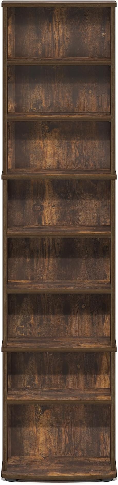 Furinno Jaya DVD Shelf, 8-Tier Tall Narrow CD Rack, Media Shelf with Adjustable Shelves, DVD Storage Cabinets for CD Blueray Game Disc, Easy Assembly, for Living Room, Home Office, Amber Pine