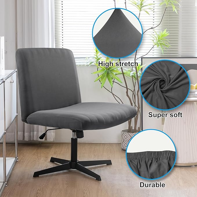 Iauddy Armless Criss Cross Office Desk Chair Cover Slipcover,Accent Mid Back Wide Swivel Task Vanity Slipper Chair Protector Stretch Removable Without Arms for Accent Chair