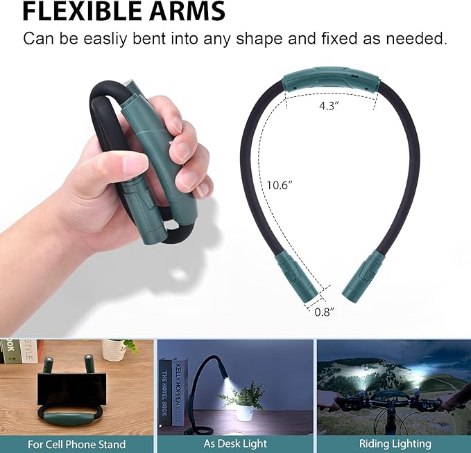 LUXJET Neck Reading Light & Book Light for Reading in Bed - Hands Free, 6 Brightness Levels, 360° Flexible Arms, 80-Hour Rechargeable - Reading, Knitting, Camping, Repairing - Gifts for Book Lovers